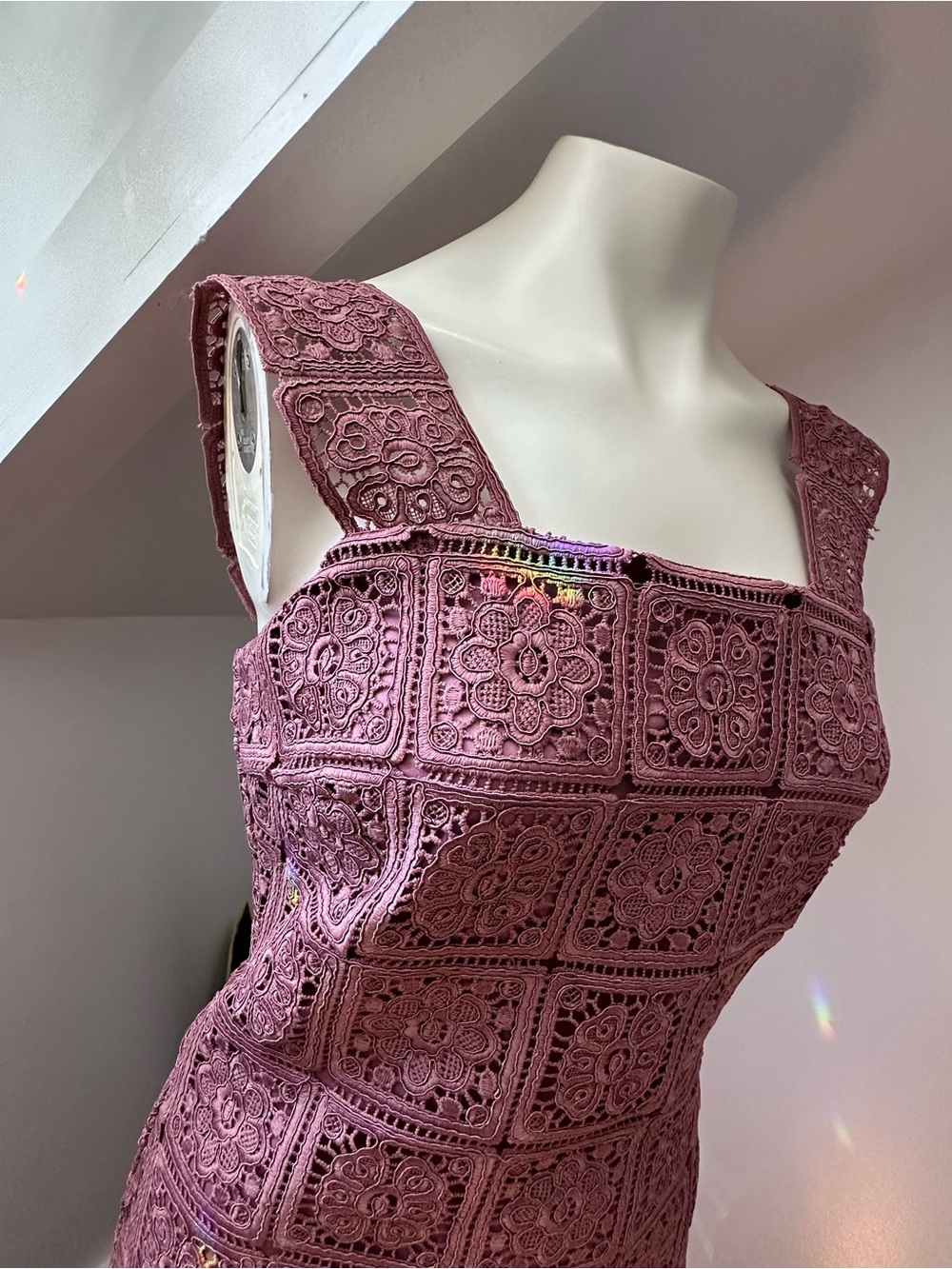 Just Me Mauve Crochet Maxi Dress with Square Neck - Picture 4 of 11